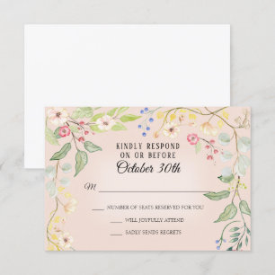 Invitación Saludo acuarela rosa melocotón bohemio salvaje RSV