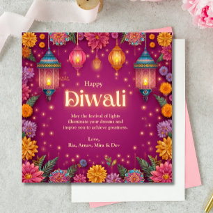 Invitación Saludo de la lámpara de flores rosadas Diwali