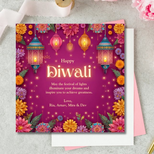 Invitación Saludo de la lámpara de flores rosadas Diwali (Subido por el creador)