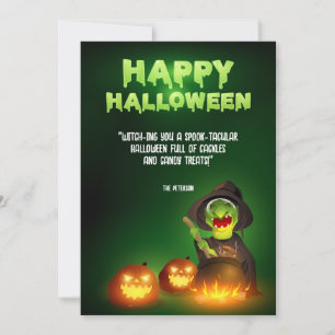 Invitación Saludo de Witchy Brew Cauldron y Jack-o'-Lanterns
