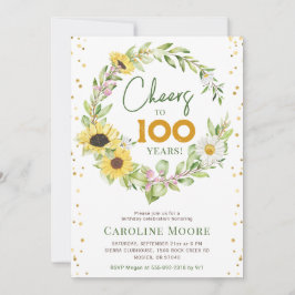 Invitación Saludos 100 años, damas de girasol, cumpleaños núm