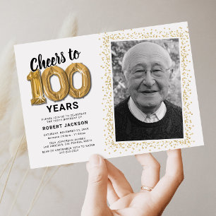 Invitación Saludos a 100 años 100.ª foto de cumpleaños
