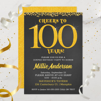Invitación Saludos a 100 años Día del Oro Noche Negra