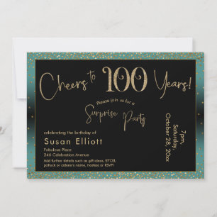 Invitación Saludos a 100 años Sorpresa Cumpleaños Verde azula