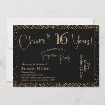 Saludos a 16 años Sorpresa Cumpleaños Oro y Negro