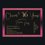 Invitación Saludos a 16 años Sorpresa cumpleaños, rosa profun<br><div class="desc">Utilizando dos tipos de letra distintivos, he creado gráficos para su invitación y los he embellecido con un efecto de oro falso metálico para una vibración festiva. Aunque cada parte se puede mover para adaptarla a sus necesidades, el encabezado dice "¡Saludos a 16 años!" y "Fiesta sorpresa". ("Sorpresa" se puede...</div>