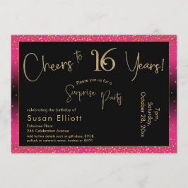 Invitación Saludos a 16 años Sorpresa cumpleaños, rosa profun