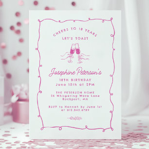 Invitación Saludos a 18 años de garabatos singulares rosados