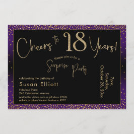 Invitación Saludos a 18 años Sorpresa cumpleaños, morado