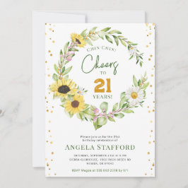 Invitación Saludos a 21 años de Chicas de girasoles brillante