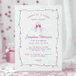 Invitación Saludos a 21 años de garabatos singulares rosados<br><div class="desc">Saludos a la invitación a la fiesta de cumpleaños por 21 años. Dos copas de vino y un sprig botánico acentúan el texto simple. Todo está rodeado por un marco de doodle rosado. Moderna y minimalista,  esta invitación rosa es muy popular para la primavera y el verano 2025.</div>