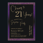 Invitación Saludos a 21 años de la sorpresiva fiesta de cumpl<br><div class="desc">Utilizando dos tipos de letra distintivos, he creado gráficos para su invitación y los he embellecido con un efecto de oro falso metálico para una vibración festiva. Aunque cada parte se puede mover para adaptarla a sus necesidades, el encabezado dice "¡Saludos a 21 años!" y "Fiesta sorpresa". ("Sorpresa" se puede...</div>