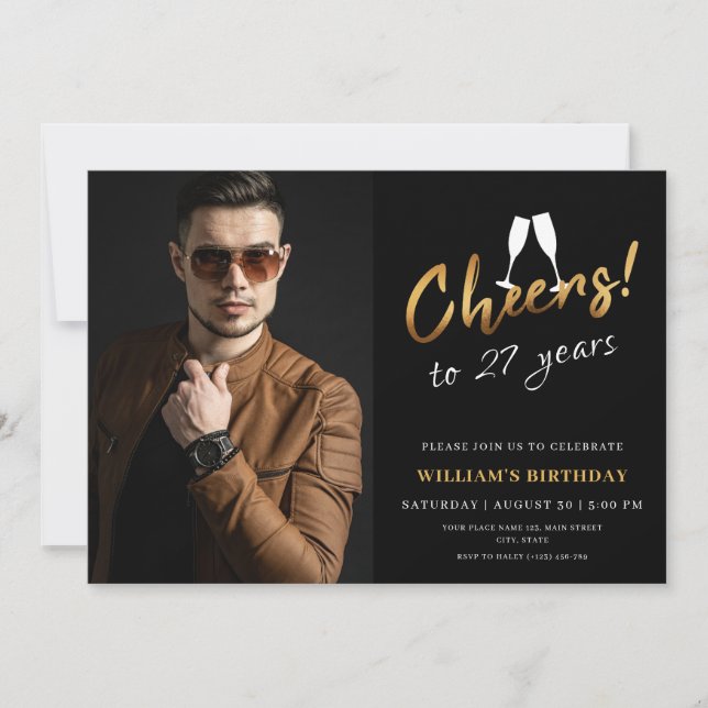 Invitación Saludos a 27 años foto de cumpleaños para adultos  (Anverso)