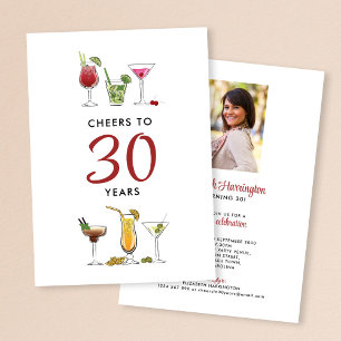 Invitación Saludos A 30 Años Bebidas Cócteles Cumpleaños