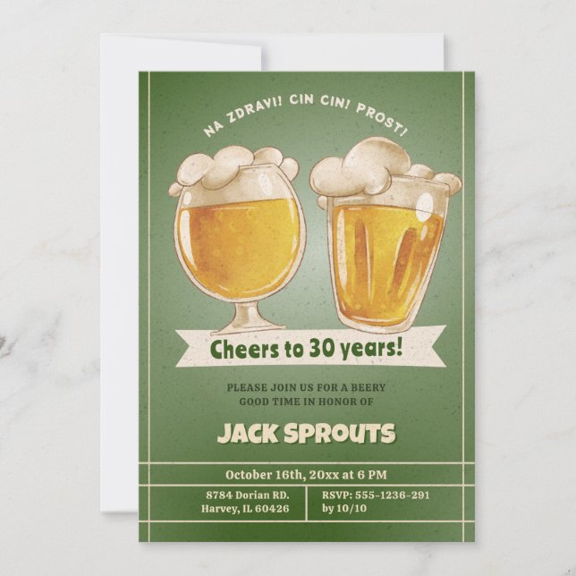 Invitación Saludos a 30 años Beer 30 años cumpleaños de 30 ho (Anverso)