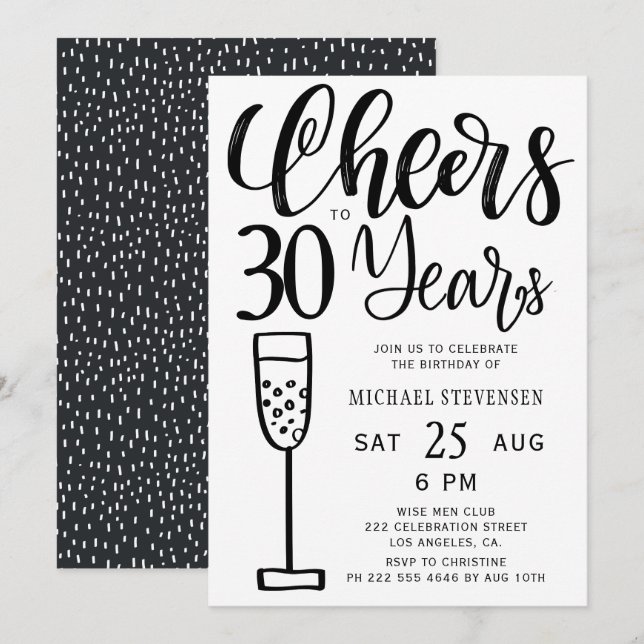 Invitación Saludos a 30 años de fiesta de cumpleaños en blanc (Anverso / Reverso)