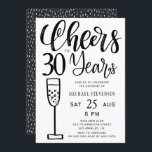 Invitación Saludos a 30 años de fiesta de cumpleaños en blanc<br><div class="desc">Moderna y elegante escritura elegante en blanco y negro trendy tipografía escrita a mano anima a 30 años de la invitación a la fiesta de cumpleaños de los hombres.           Fácil de personalizar con tus detalles!</div>