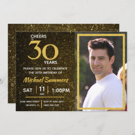 Invitación Saludos a 30 años Oro Negro 30 cumpleaños
