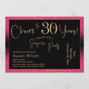 Invitación Saludos a 30 años Sorpresa cumpleaños, rosa profun