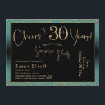 Invitación Saludos a 30 años sorpresa cumpleaños Verde azulad<br><div class="desc">Utilizando dos tipos de letra distintivos, he creado gráficos para su invitación y los he embellecido con un efecto de oro falso metálico para una vibración festiva. Aunque cada parte se puede mover para adaptarla a sus necesidades, el encabezado dice "¡Saludos a 30 años!" y "Fiesta sorpresa". ("Sorpresa" se puede...</div>