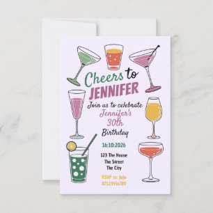 Invitación Saludos a 30 coloridos cócteles con tema 30 cumple
