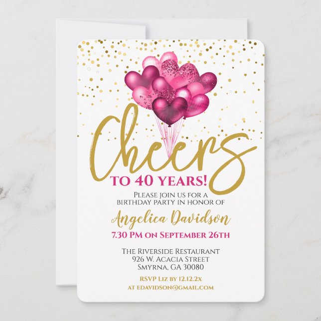 Invitación Saludos a 40 años 40 cumpleaños (Anverso)