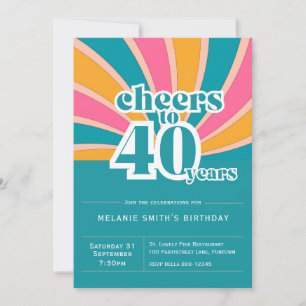 Invitación "Saludos a 40 años", azul retro 40