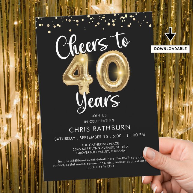 Invitación Saludos a 40 años de Confetti globo (Subido por el creador)