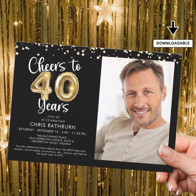 Invitación Saludos a 40 años de foto guión de globo de confet (Subido por el creador)