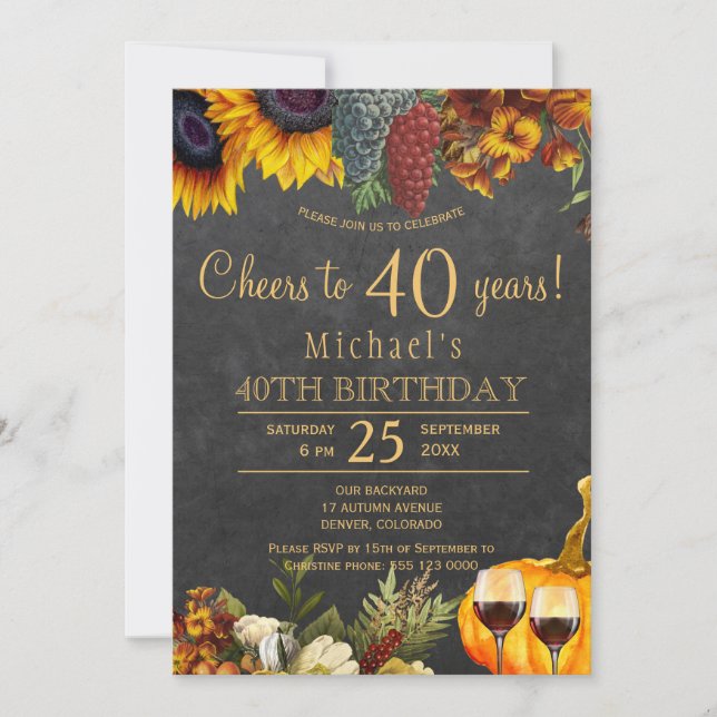 Invitación Saludos a 40 años otoño rústico fiesta de 40 años (Anverso)
