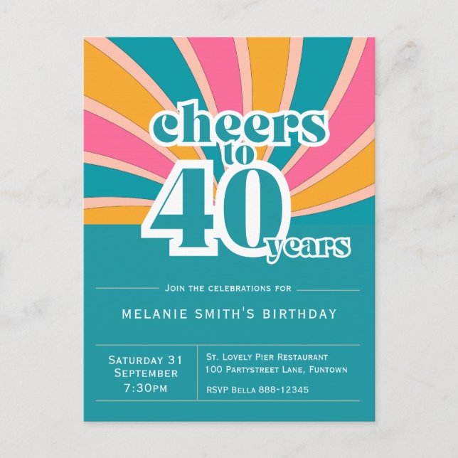 Invitación "Saludos a 40 años", retro 40 cumpleaño (Anverso)