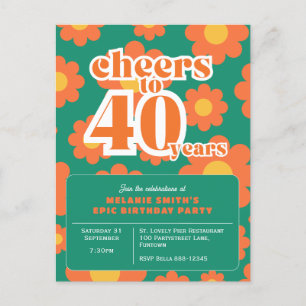 Invitación "Saludos a 40 años" retro verde 40