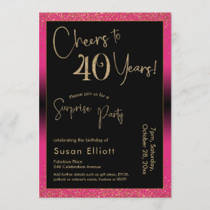 Invitación Saludos a 40 años sorpresiva fiesta de cumpleaños,