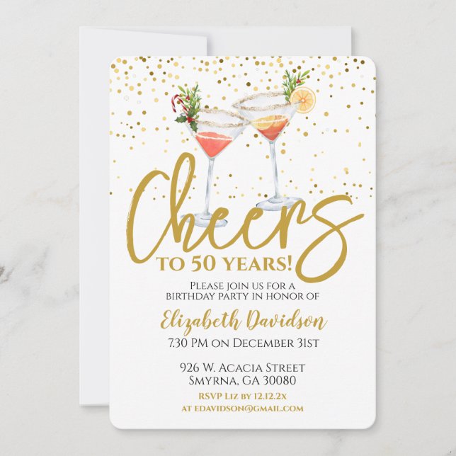Invitación Saludos a 50 años 50° fiesta de cumpleaños (Anverso)