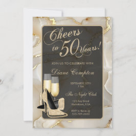 Invitación Saludos a 50 años Champagne y cumpleaños negro