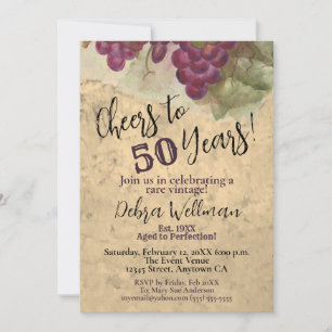Invitación Saludos a 50 años, cumpleaños con temática de vino