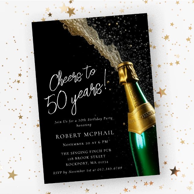 Invitación Saludos a 50 años cumpleaños de botella de champán (Subido por el creador)