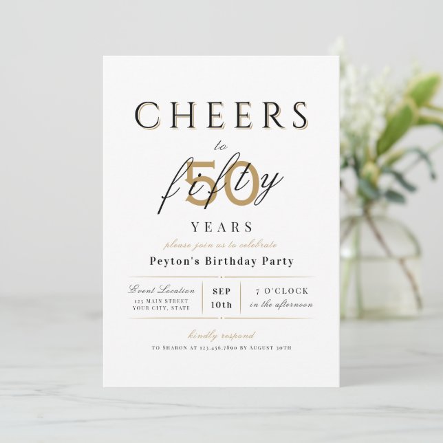 Invitación Saludos a 50 años de elegante y elegante cumpleaño (Anverso de pie)