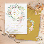 Invitación Saludos a 50 años de floral<br><div class="desc">Con una delicada acuarela floral,  esta invitación botánica de 50 bodas por aniversario de moda puede ser personalizada con su información especial de aniversario. El reverso presenta una guirnalda floral que enmarca tus fechas de aniversario en un texto elegante sobre un fondo dorado. Diseñado por Thisisnotme©</div>