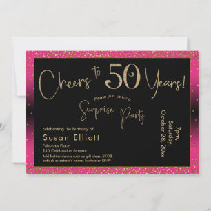 Invitación Saludos a 50 años Sorpresa cumpleaños, rosa profun