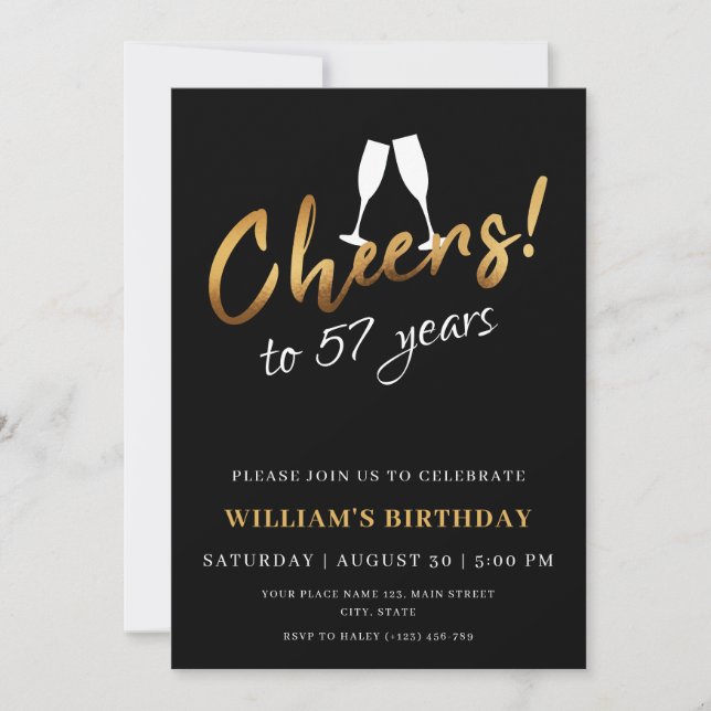 Invitación Saludos a 57 años foto de cumpleaños para adultos  (Anverso)
