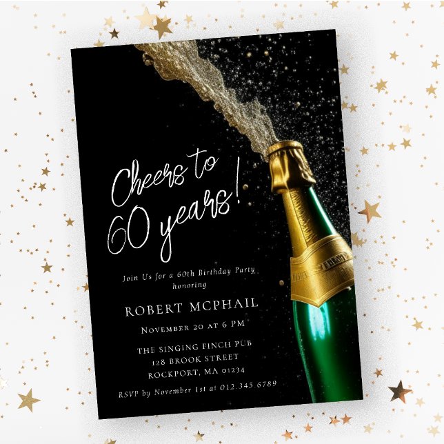 Invitación Saludos a 60 años cumpleaños de botella de champán (Subido por el creador)