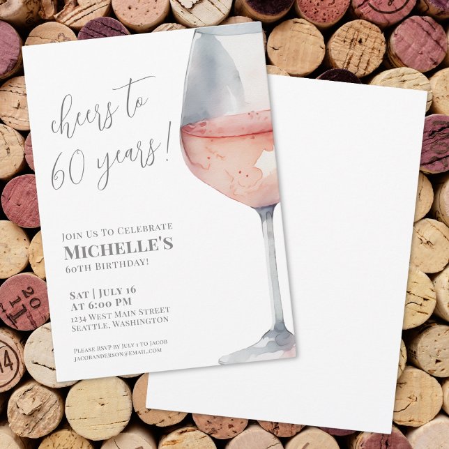 Invitación Saludos a 60 años Fiesta de cumpleaños número 60 (Wine Cheers Sixty 60th Birthday Party Invitation)