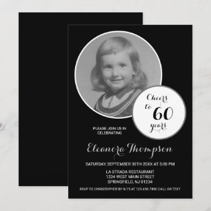 Invitación Saludos a 60 años foto en blanco y negro