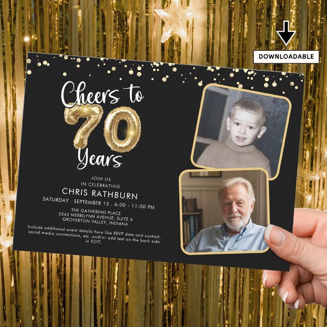 Invitación Saludos a 70 años 2 fotos guión globo (Subido por el creador)