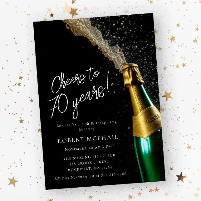 Invitación Saludos a 70 años cumpleaños de botella de champán (Subido por el creador)