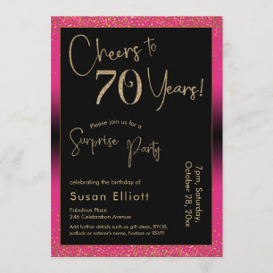 Invitación Saludos a 70 años sorpresiva fiesta de cumpleaños,