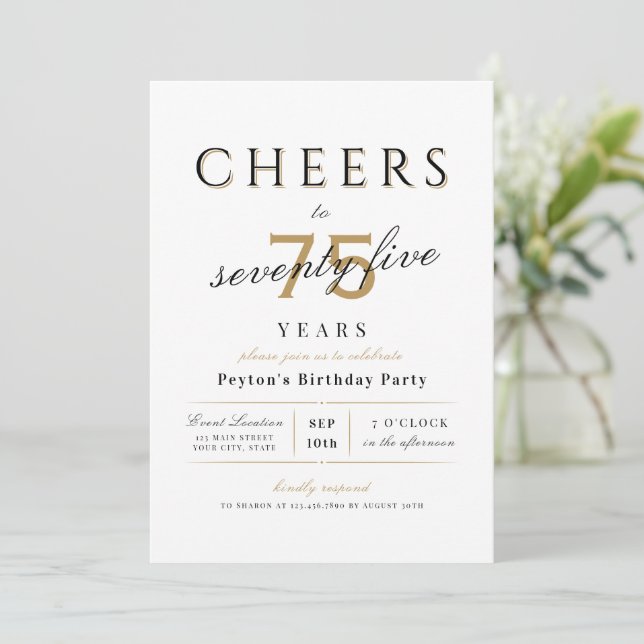 Invitación Saludos a 75 años de elegante y elegante cumpleaño (Anverso de pie)