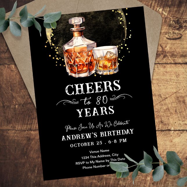 Invitación Saludos a 80 años cumpleaños de adultos en Whiskey (Subido por el creador)