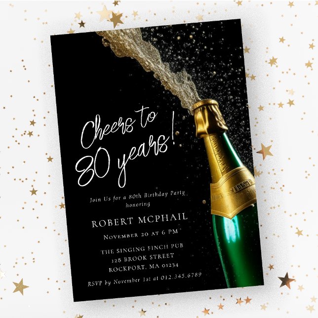 Invitación Saludos a 80 años cumpleaños de botella de champán (Subido por el creador)